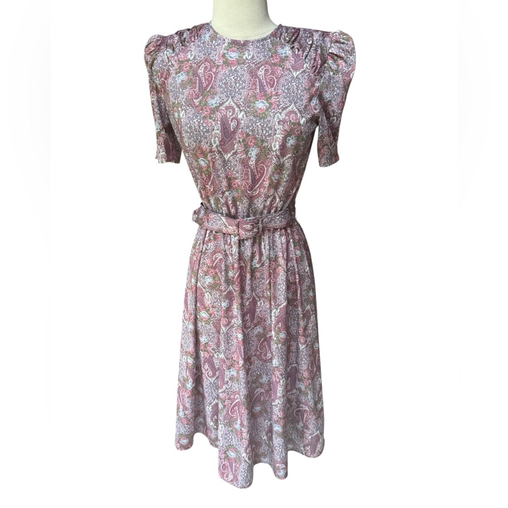 1970s Tabby of‎ California, Made in USA, Paisley Dress w/Matching Belt